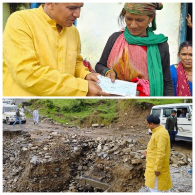 ब्रेकिंग: कैबिनेट मंत्री ने थलीसैंण क्षेत्र में आपदाग्रस्त क्षेत्र का किया निरीक्षण, आपदा प्रभावितों को चैक किए वितरित