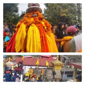 तृतीय केदार भगवान तुंगनाथ जी की उत्सव विग्रह डोली शीतकालीन गद्दीस्थल श्री मर्केटेश्वर मंदिर मक्कूमठ पहुंची